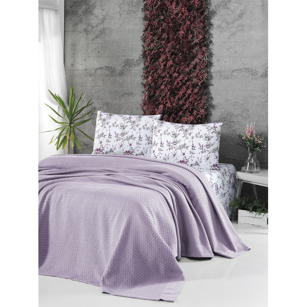 Покривало за легло 3 в 1 в нежно лилав цвят – памучно 